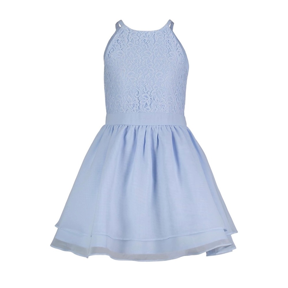 NWT Calvin Klein Lace and Chiffon Sleeveless Party Dress Light Blue Girls’ Sz 7